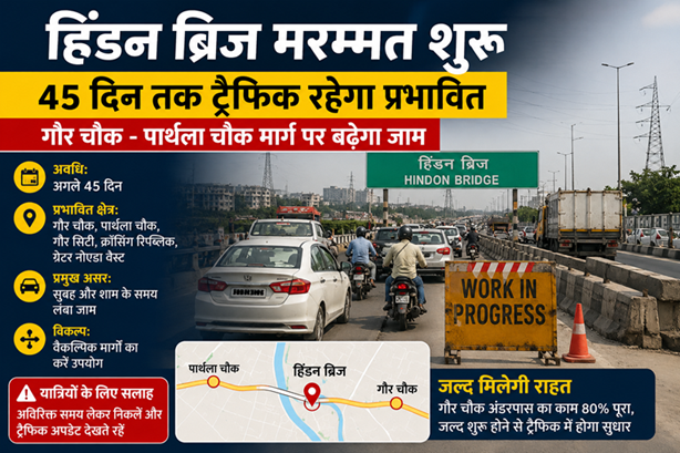 हिंडन ब्रिज मरम्मत से 45 दिन तक बढ़ेगी परेशानी, नोएडा-ग्रेटर नोएडा वेस्ट के लाखों यात्रियों पर असर